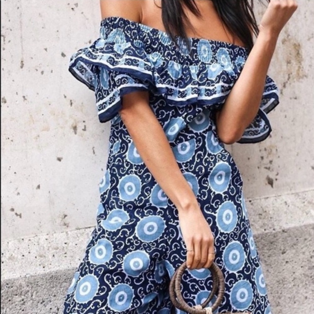 Anthropologie Kopal Suzani off the shoulder cotton blend jumpsuit, size Medium